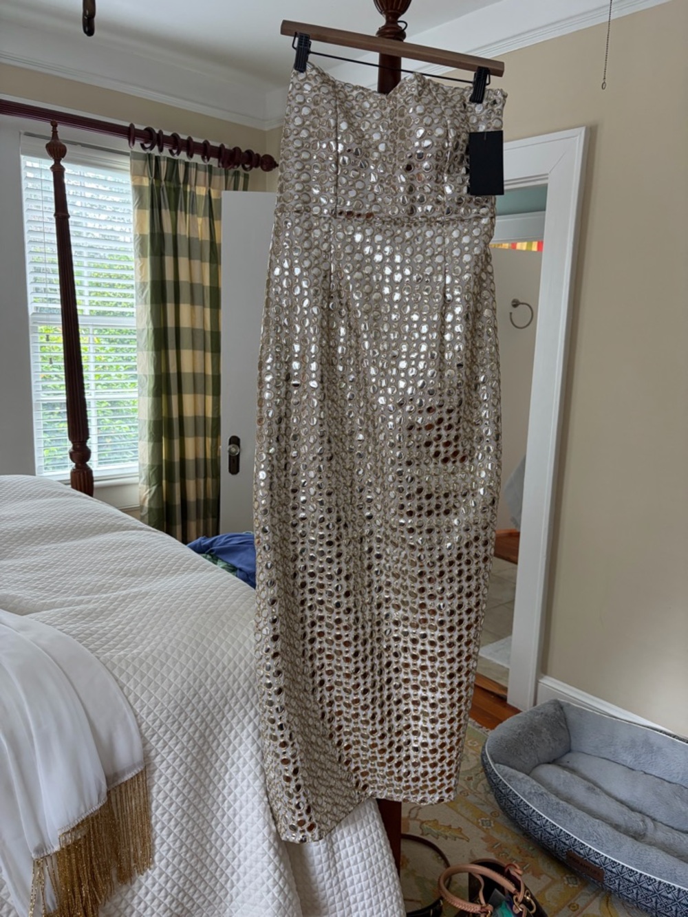 Strapless Metallic Sequin Maxi Dress in Champagne